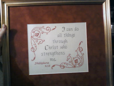 Christ Strengthens Me stitched by Melanie Rusk